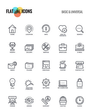 Flat line icons design-Basic and Universal