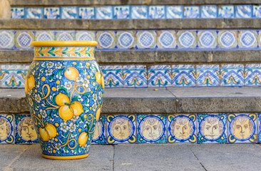 ceramic vase on the staircase in Caltagirone, sicily, italy