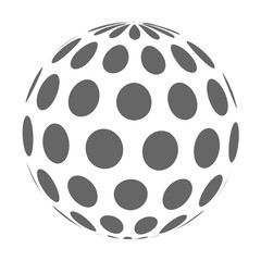 Abstract globe dotted sphere, 3d halftone effect vector background. Black and white vector illustration.