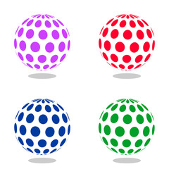 Abstract globe dotted sphere, 3d halftone effect vector background. Color set of vector illustration.
