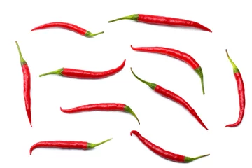 Fotobehang Chili Pepers red hot chili peppers isolated on white background top view  © Dmytro