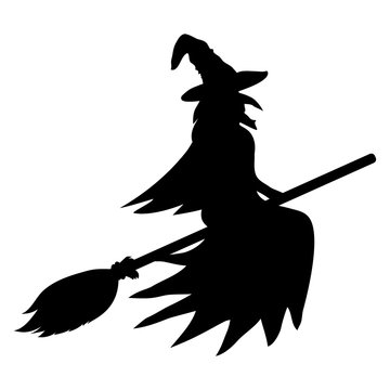 silhouette of a witch on a broomstick on Halloween 