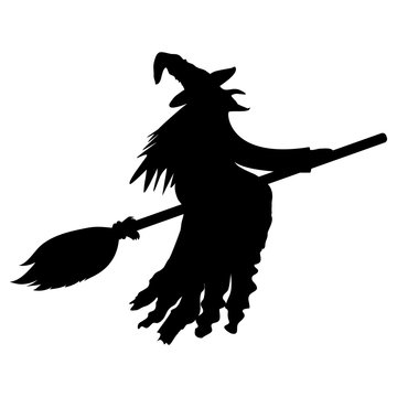 silhouette of a witch on a broomstick on Halloween
