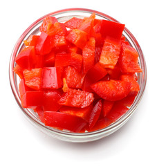 cut slices of red sweet bell pepper isolated on white background