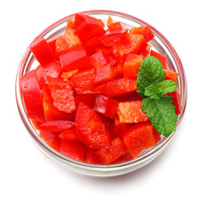 cut slices of red sweet bell pepper isolated on white background