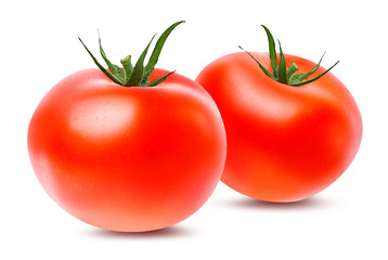 Fresh tomato  with leafs isolated on white background