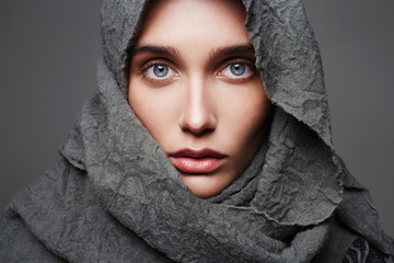 beautiful young woman in scarf