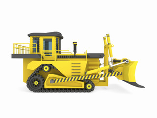 side view of cool modern tuned yellow black crawler tractor - bulldozer with scoop, isolated on white, 3d illustration, 3d render © Евгений Кожевников