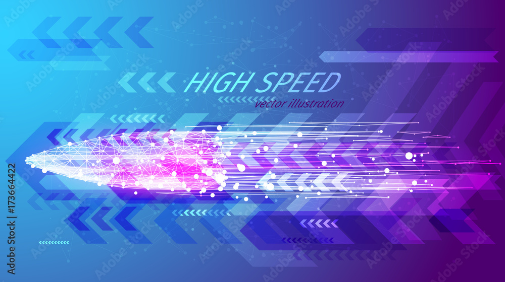 Poster high speed concept. bullet in the form of a starry sky or space, consisting of points, lines, and sh