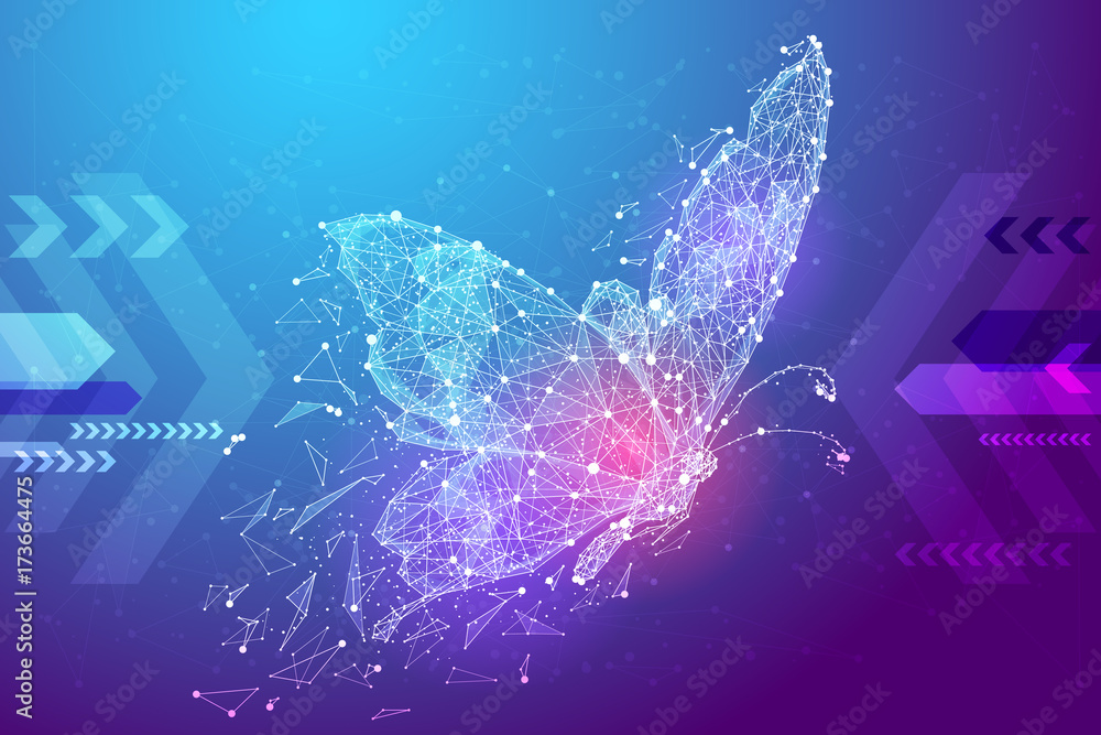 Aufkleber butterfly in the form of a starry sky or space, consisting of points, lines, and shapes in the form 