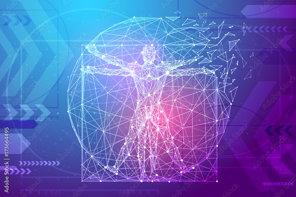 Poster classic proportion man in the form of a starry sky or space, consisting of point, line, and shape in