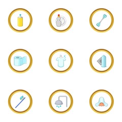 House personal hygiene icons set, cartoon style