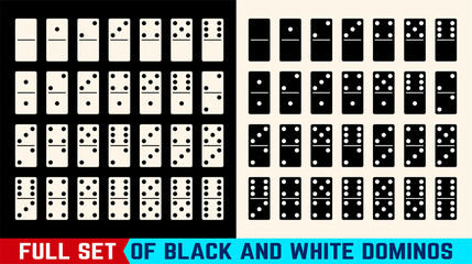 Black and white domino full set. Dominoes vector illustration in flat design style.