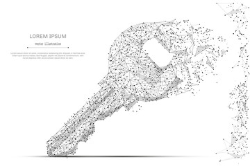Lock key isolated low poly wireframe on white background. Data storage and protection. Vector abstract polygonal image mash line and point hands collect puzzle with an inscription. Digital graphics