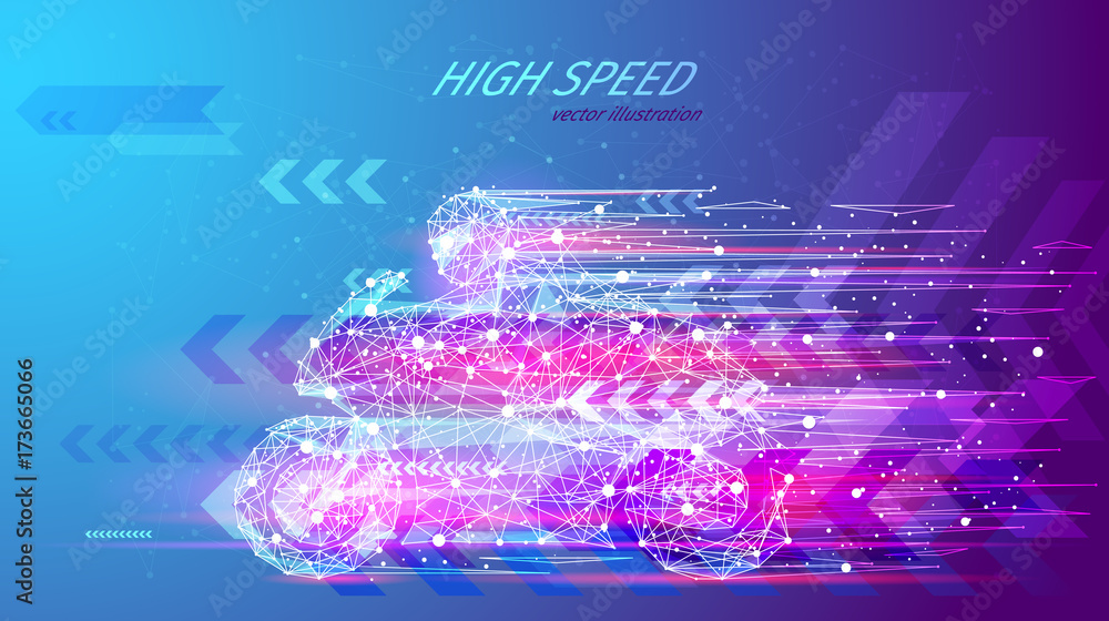 Aufkleber high speed concept. sport motorbike in the form of a starry sky or space, consisting of points, line