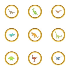 Dinosaur icons set, cartoon style