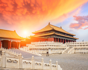 Beijing forbidden city scenery at sunset,China,Chinese symbols