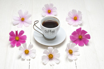 Fototapeta na wymiar Morning coffee on a wooden table