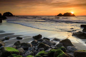 Pacific Ocean Sunset. Sutro Baths, San Francisco, California, USA.