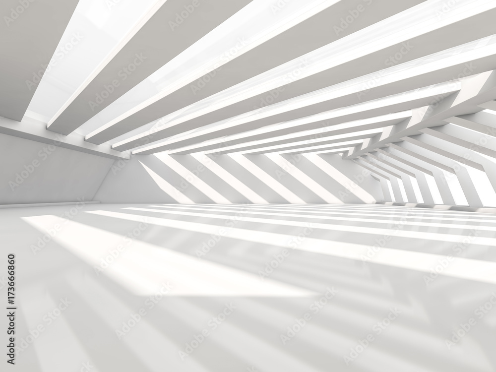 Poster abstract modern architecture background, empty white open space interior. 3d rendering