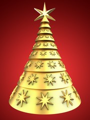3d golden Christmas tree over red