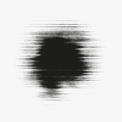 Glitched vector halftone stain. Black blot made of round particles. Modern abstract generative illustration with random distorted spot. Scattered array of dots. Gradation of tone. Element of design. - 173667035
