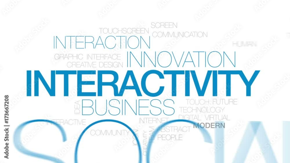 Poster interactivity animated word cloud, text design animation. kinetic typography.