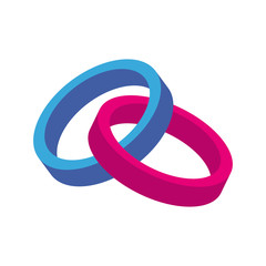 Icono plano anillos 3D azul y rosa en fondo blanco