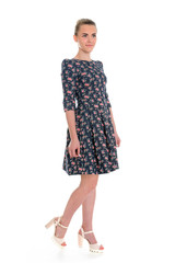 pretty young girl wearing a flower printed dress