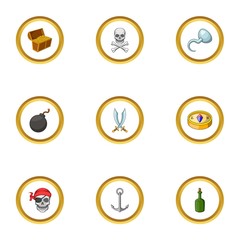 Sea journey icons set, cartoon style