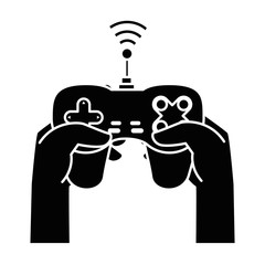 hand user with drone remote control icon