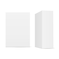 Two blank cardboard boxes - front view and half side view. Product packaging mockup isolated on white background. Vector illustation