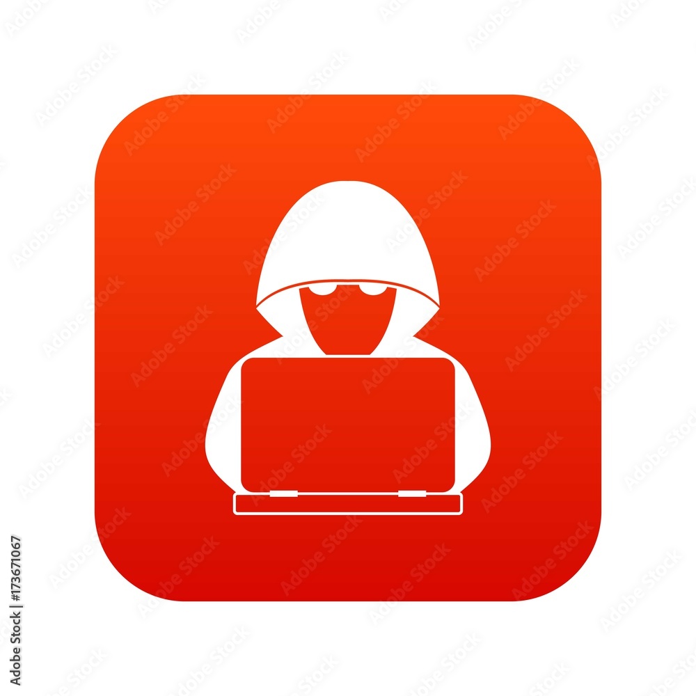 Aufkleber computer hacker with laptop icon digital red