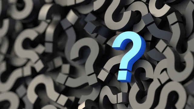 Black and blue question marks background. 3D Rendering.