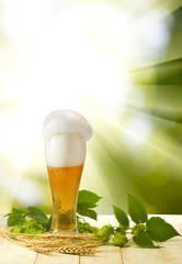 mug with beer and hops close up