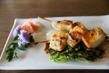 Grilled salmon stick , Salmon teriyaki , Japanese food