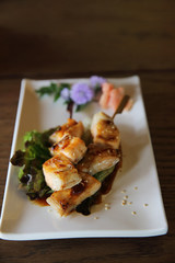 Grilled salmon stick , Salmon teriyaki , Japanese food