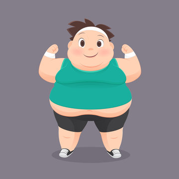 Cartoon Fat Man In A Sports Uniform, Vector Illustration, Concept With Exercise And Weight Loss
