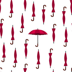 Umbrellas. Vector illustration. Seamless pattern. Repeating texture with red umbrellas.