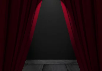 Papier Peint photo Théâtre Red curtains at a theatre with half light for text or other ideas