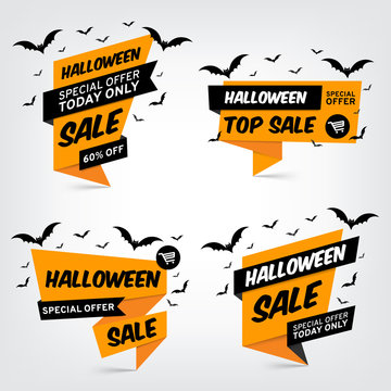 A set of halloween sale banners. Vector illustration.