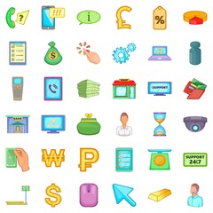 Gold icons set, cartoon style