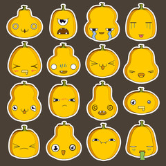 Emoji pumpkin set for Halloween. Color set of stickers.
