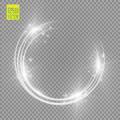 Vector light ring. Round shiny frame with lights dust trail particles isolated on transparent background.