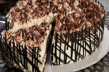 Chocolate cake with whipped cream