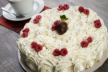 Christmas white cake with whipped cream