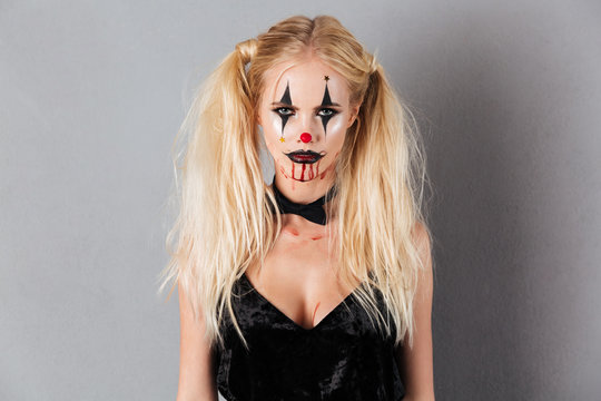 Image of beautiful blonde woman in halloween make up