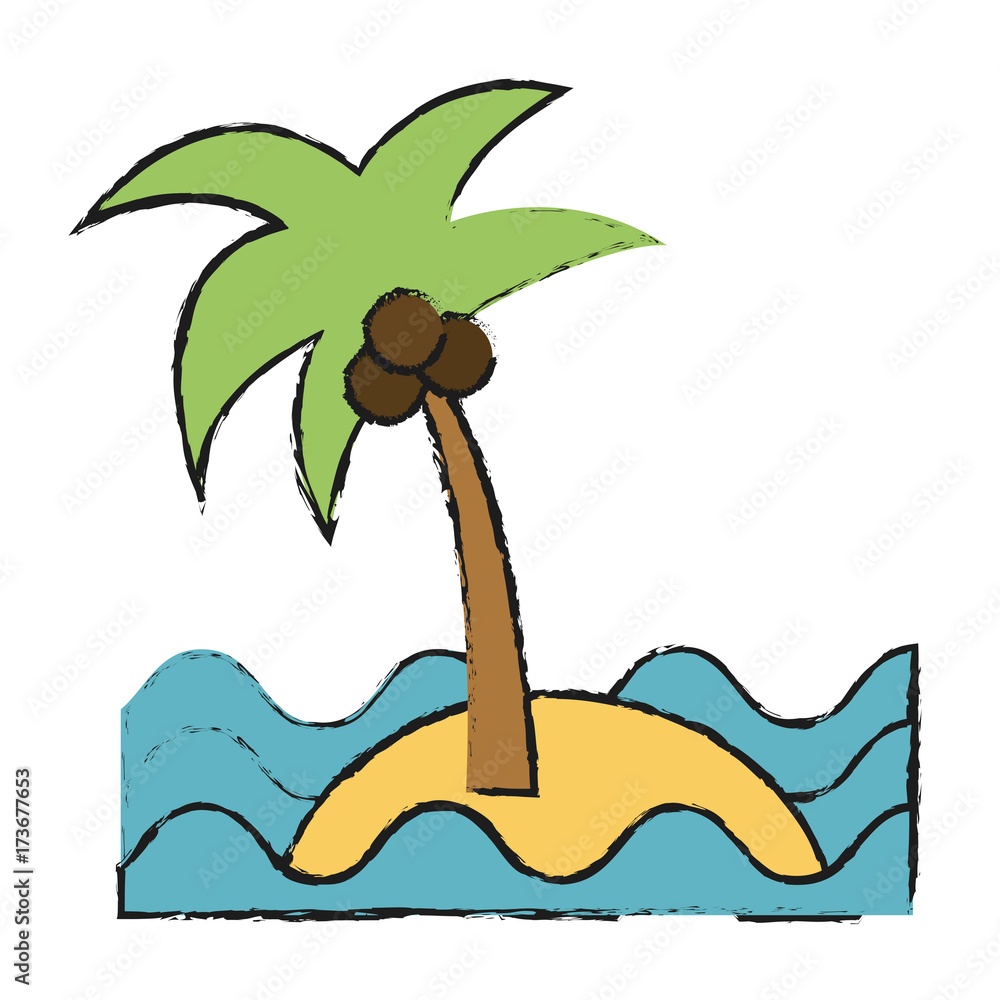 Poster sea island beach palms vector icon illustration graphic design