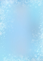 Gradient blue winter Christmas paper background with snowflake border