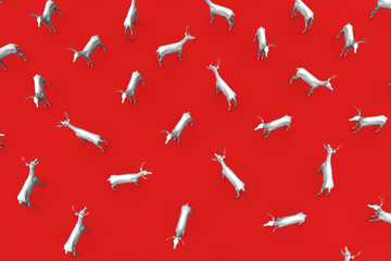 Festive christmas reindeer on a red background. 3D Rendering